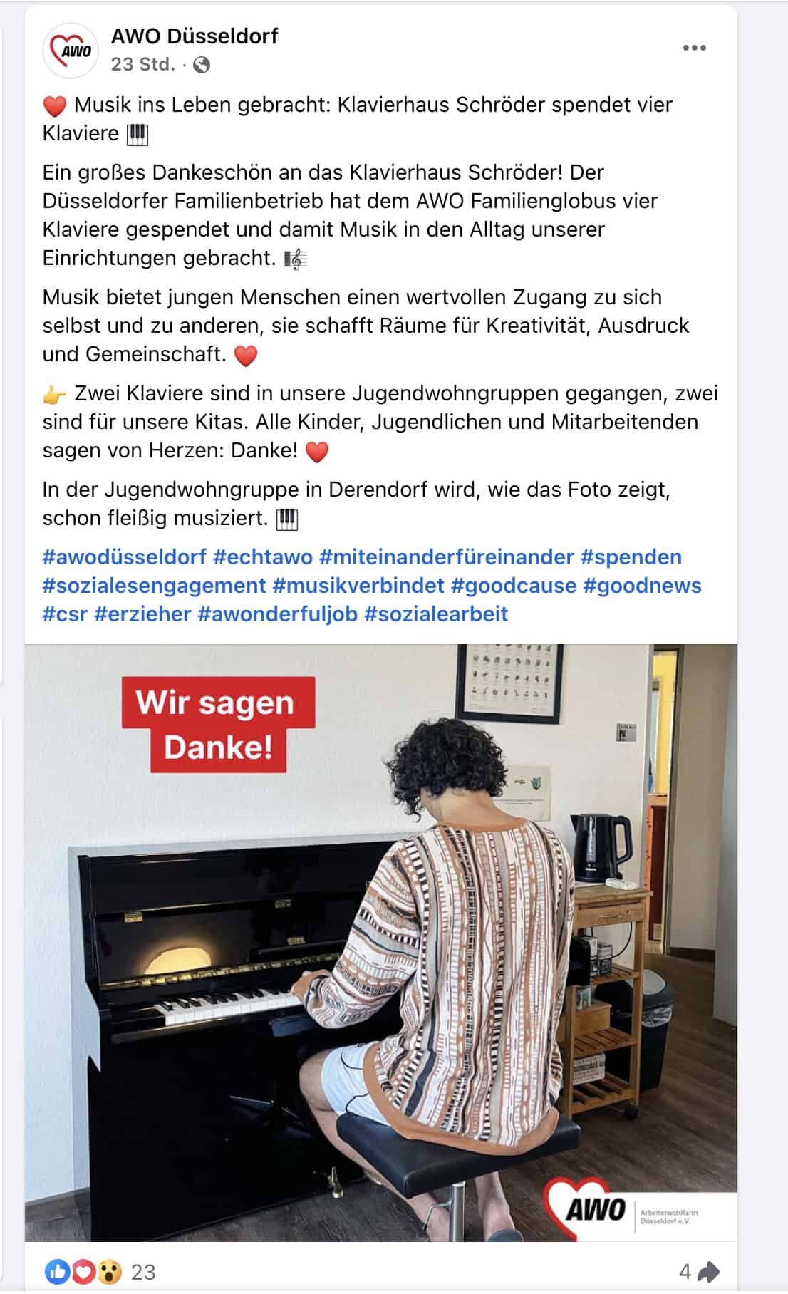 Klavierspende an Kinder und Jugendliche